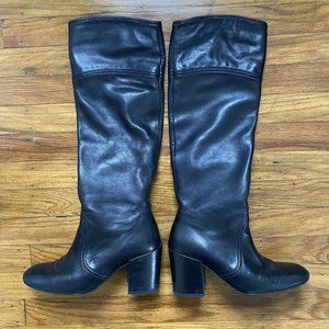Stuart Weitzman Sz 6 To the Knee Boots 3 Inch Block Heel Black Leather Heeled